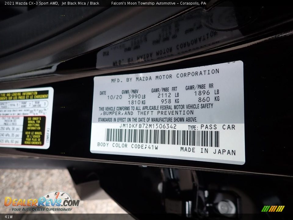 Mazda Color Code 41W Jet Black Mica