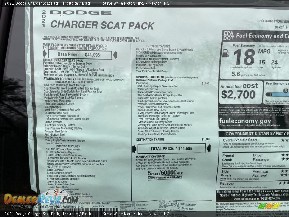 2021 Dodge Charger Scat Pack Window Sticker Photo #29