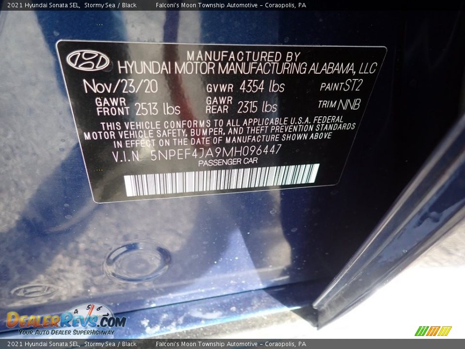 2021 Hyundai Sonata SEL Stormy Sea / Black Photo #11