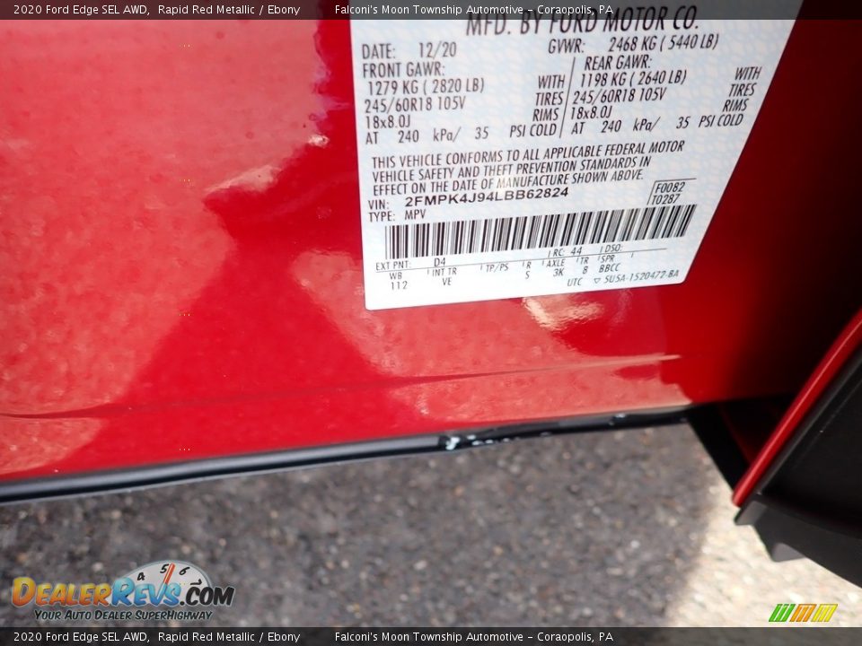 2020 Ford Edge SEL AWD Rapid Red Metallic / Ebony Photo #10