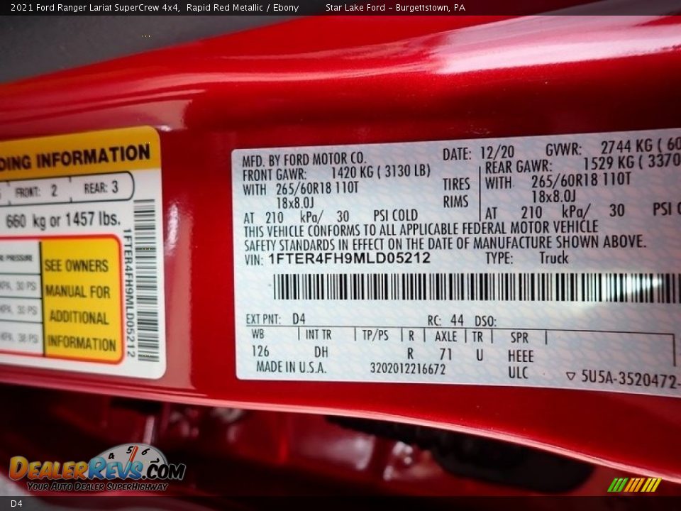 Ford Color Code D4 Rapid Red Metallic