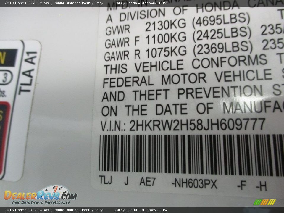 2018 Honda CR-V EX AWD White Diamond Pearl / Ivory Photo #19