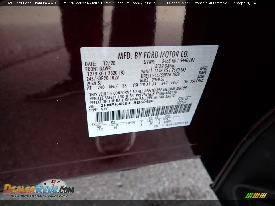 Ford Color Code R3 Burgundy Velvet Metallic Tinted