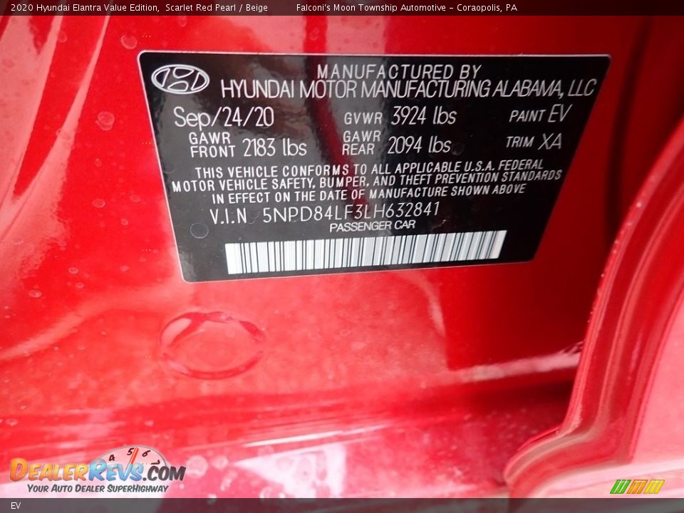 Hyundai Color Code EV Scarlet Red Pearl
