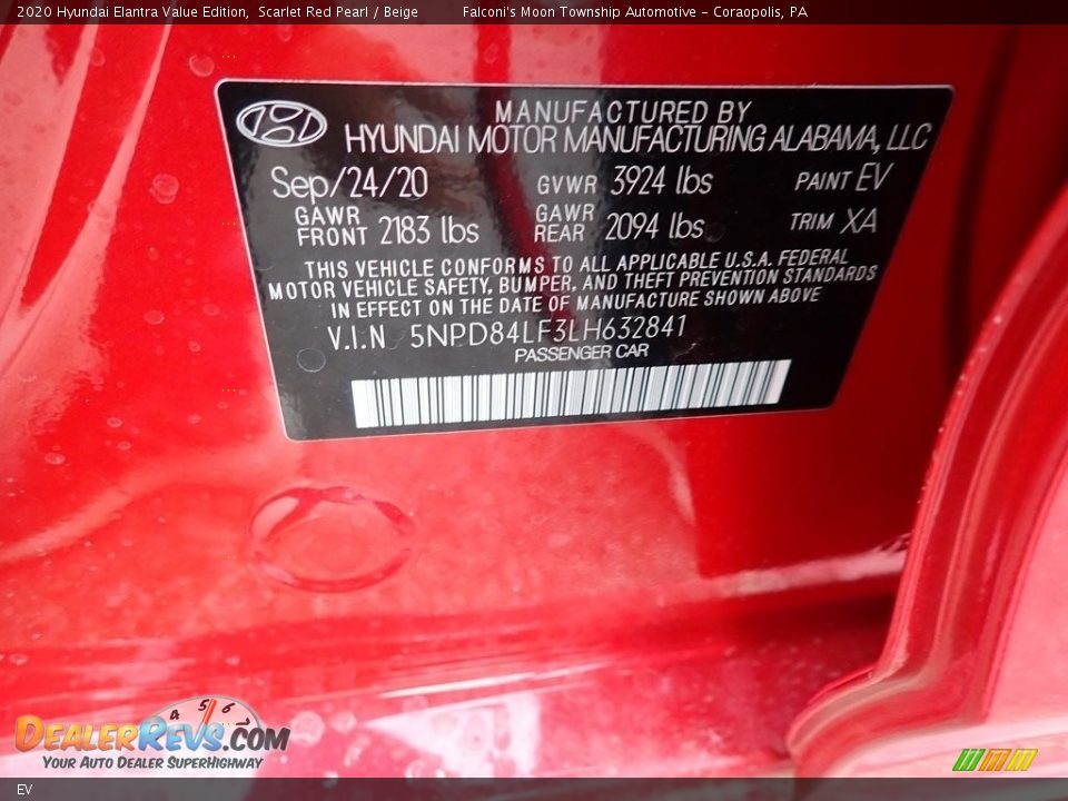Hyundai Color Code EV Scarlet Red Pearl