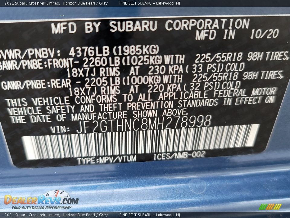 2021 Subaru Crosstrek Limited Horizon Blue Pearl / Gray Photo #14