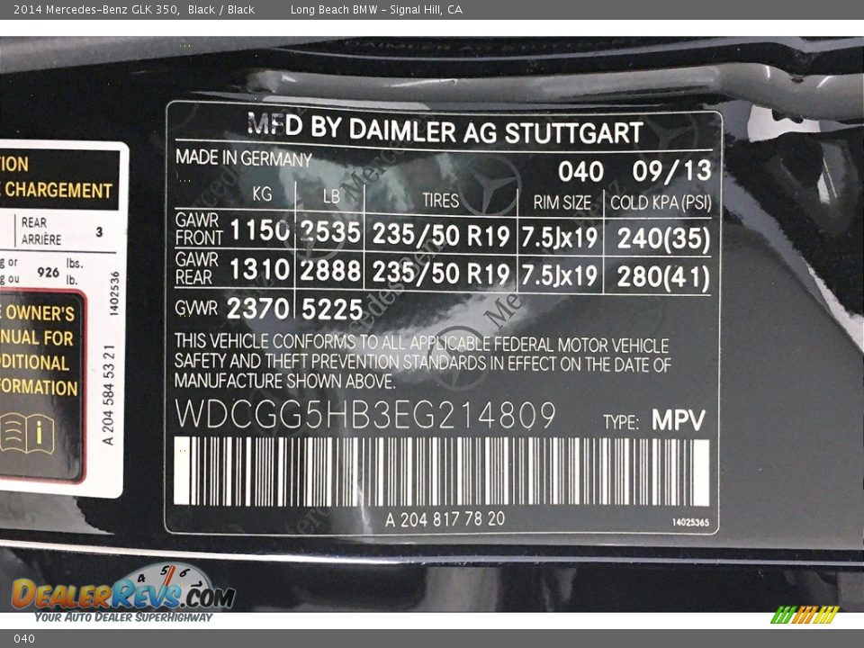 Mercedes-Benz Color Code 040 Black