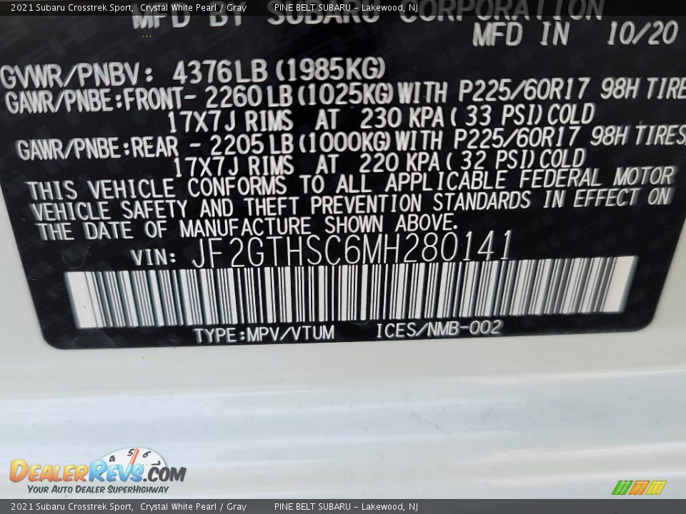 2021 Subaru Crosstrek Sport Crystal White Pearl / Gray Photo #14