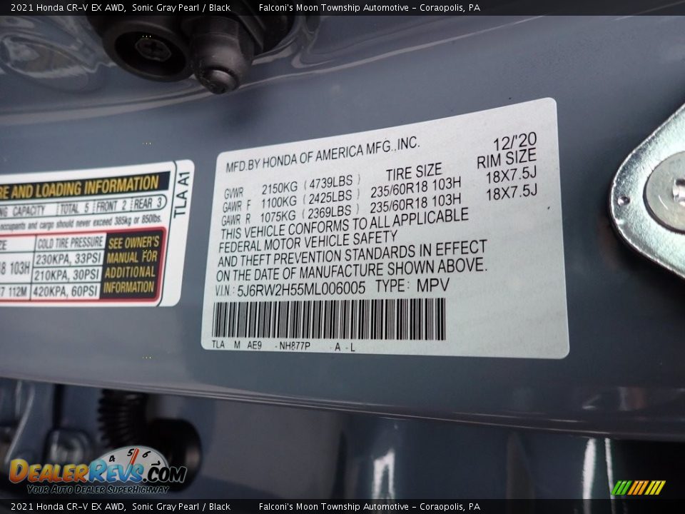 2021 Honda CR-V EX AWD Sonic Gray Pearl / Black Photo #11