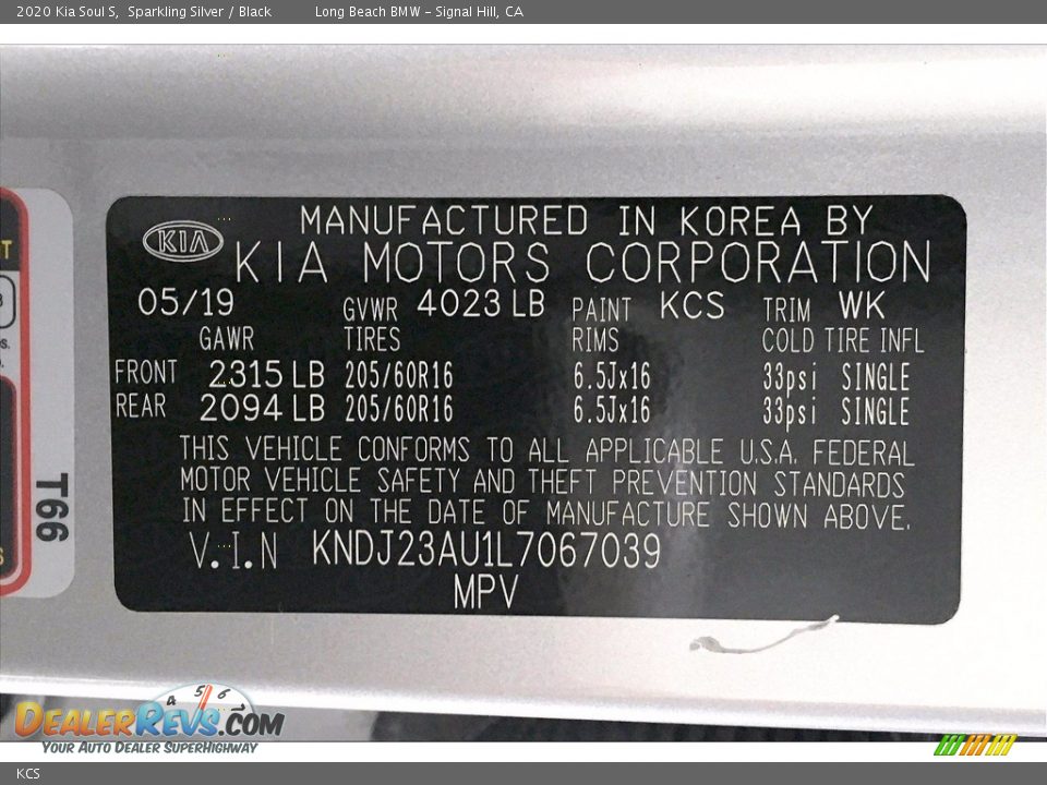 Kia Color Code KCS Sparkling Silver