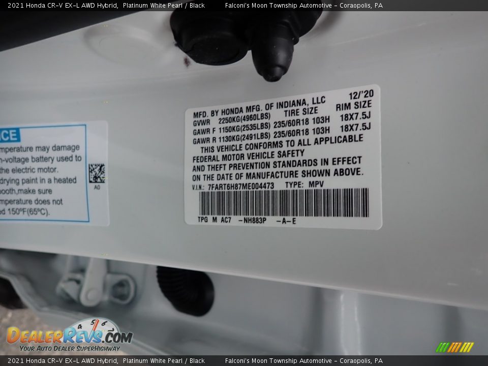 2021 Honda CR-V EX-L AWD Hybrid Platinum White Pearl / Black Photo #11