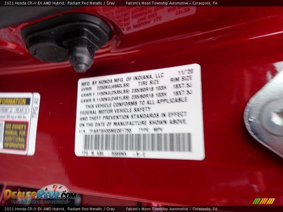 2021 Honda CR-V EX AWD Hybrid Radiant Red Metallic / Gray Photo #12