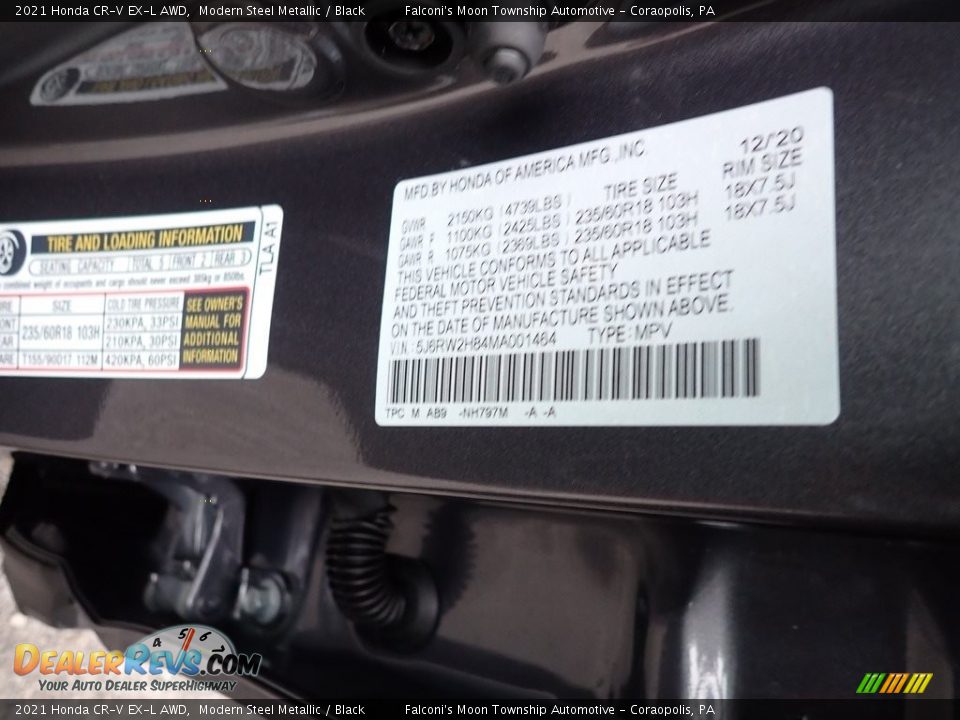 2021 Honda CR-V EX-L AWD Modern Steel Metallic / Black Photo #11