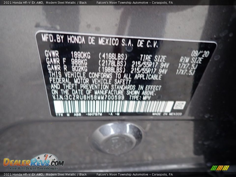 2021 Honda HR-V EX AWD Modern Steel Metallic / Black Photo #11