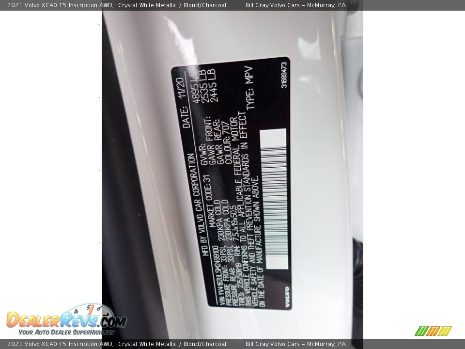 2021 Volvo XC40 T5 Inscription AWD Crystal White Metallic / Blond/Charcoal Photo #11