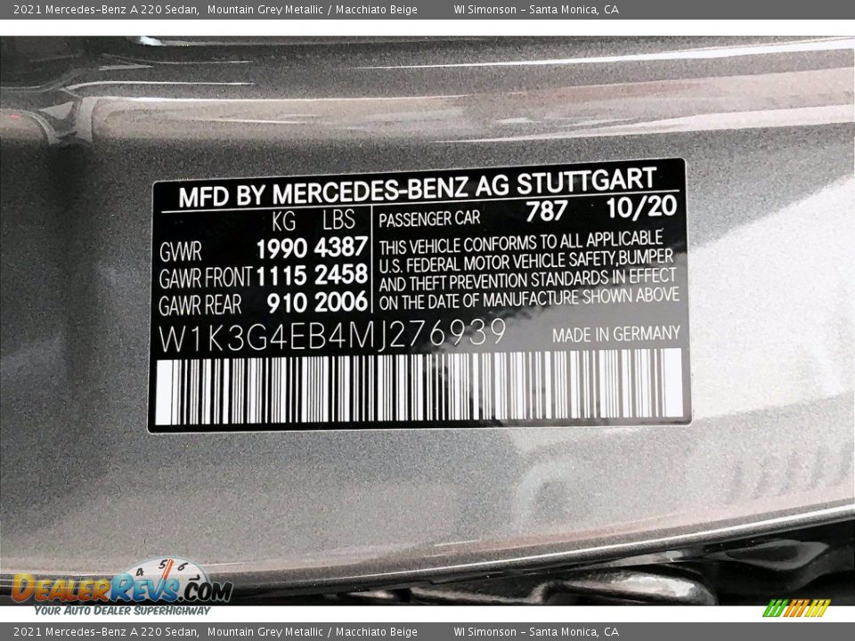 2021 Mercedes-Benz A 220 Sedan Mountain Grey Metallic / Macchiato Beige Photo #11