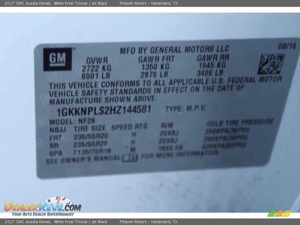 2017 GMC Acadia Denali White Frost Tricoat / Jet Black Photo #31
