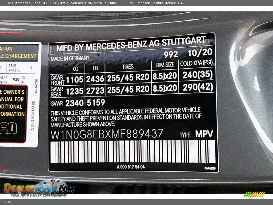 Mercedes-Benz Color Code 992 Selenite Gray Metallic