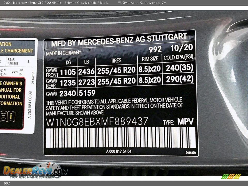 Mercedes-Benz Color Code 992 Selenite Gray Metallic