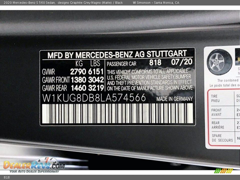 Mercedes-Benz Color Code 818 designo Graphite Grey Magno (Matte)