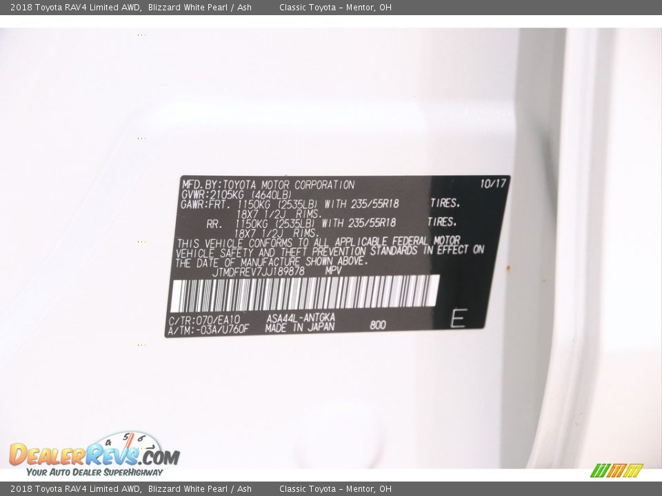 2018 Toyota RAV4 Limited AWD Blizzard White Pearl / Ash Photo #20
