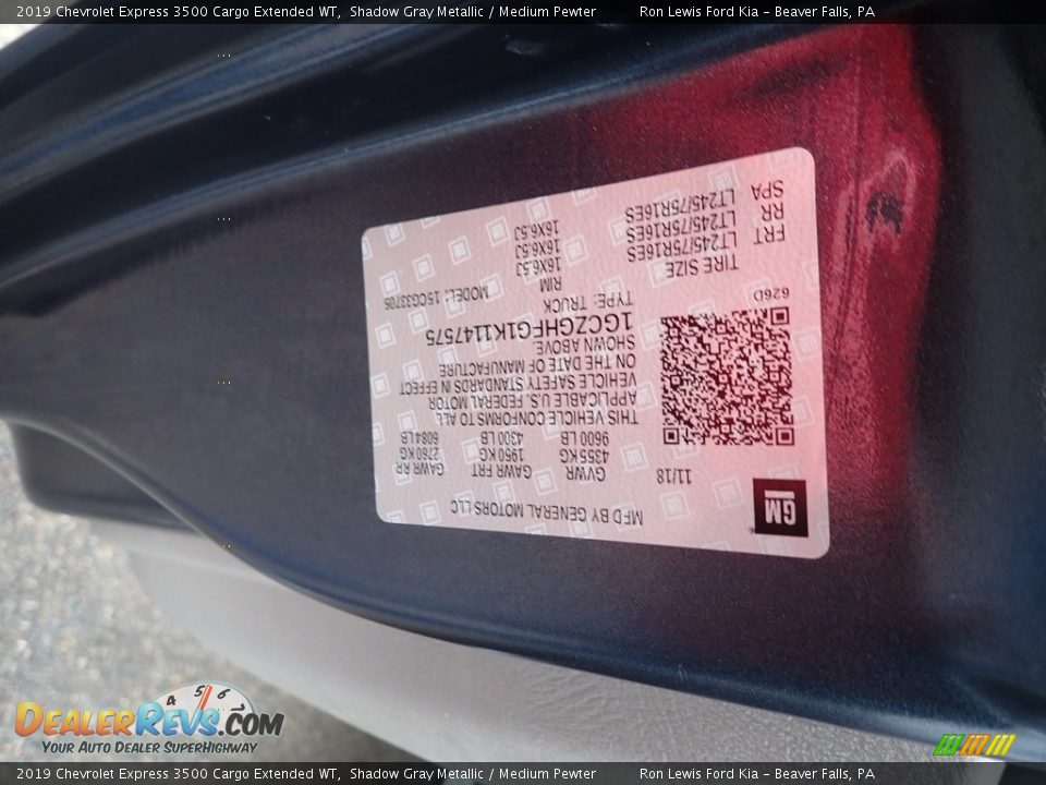 2019 Chevrolet Express 3500 Cargo Extended WT Shadow Gray Metallic / Medium Pewter Photo #13