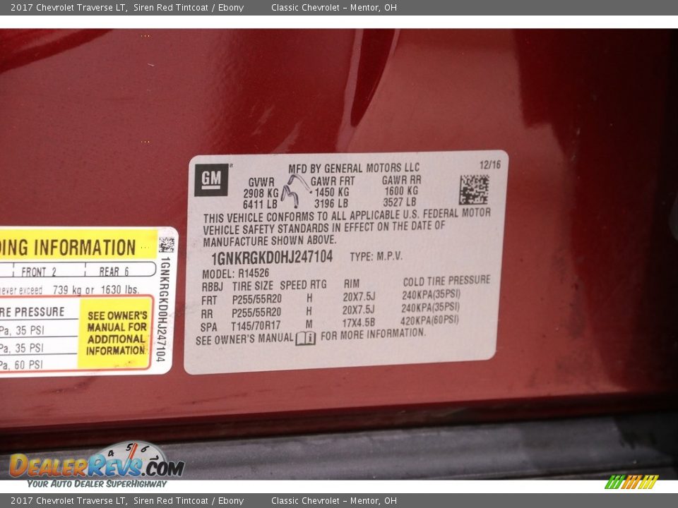 2017 Chevrolet Traverse LT Siren Red Tintcoat / Ebony Photo #20