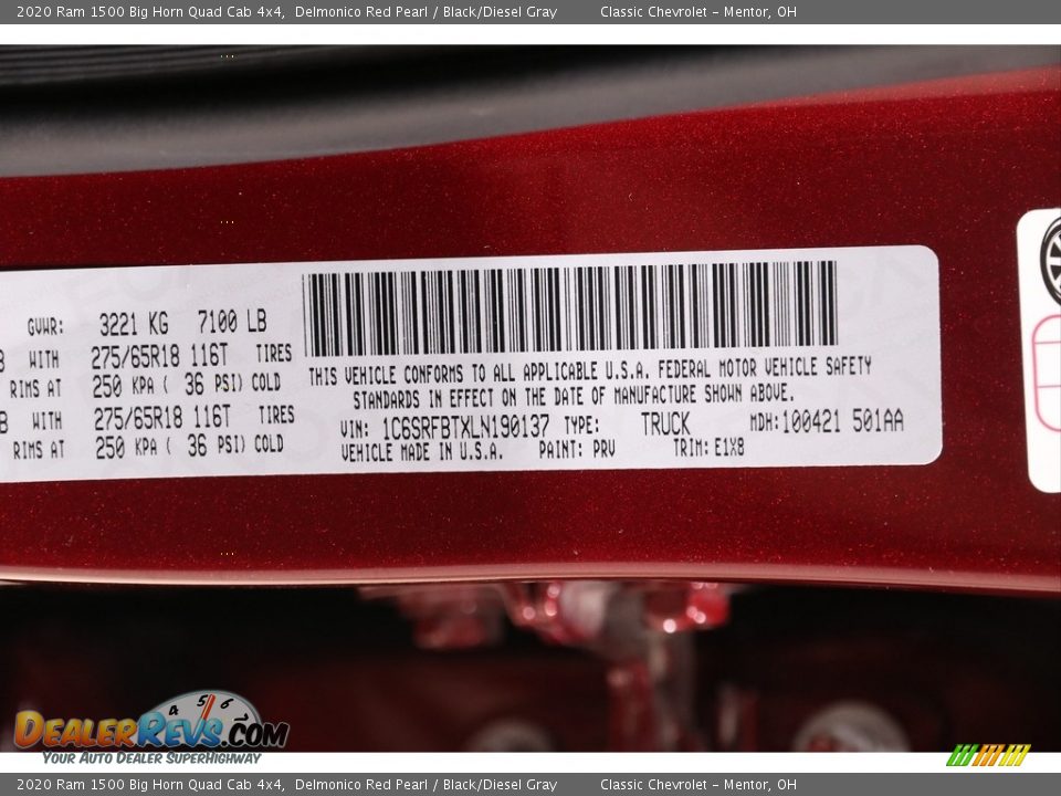 2020 Ram 1500 Big Horn Quad Cab 4x4 Delmonico Red Pearl / Black/Diesel Gray Photo #20