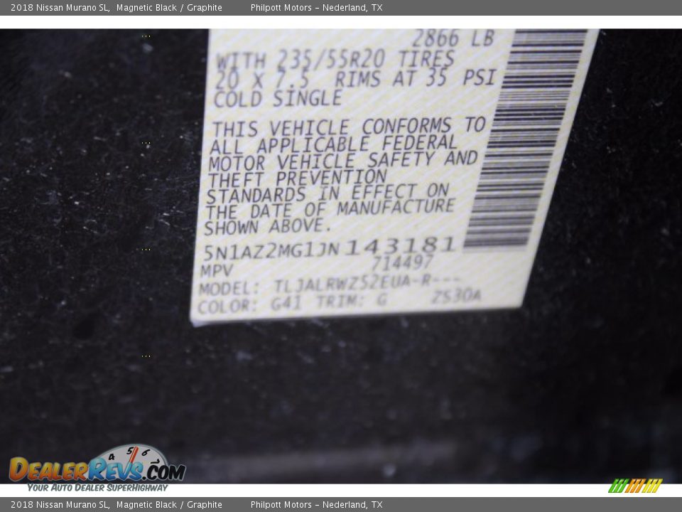 2018 Nissan Murano SL Magnetic Black / Graphite Photo #30