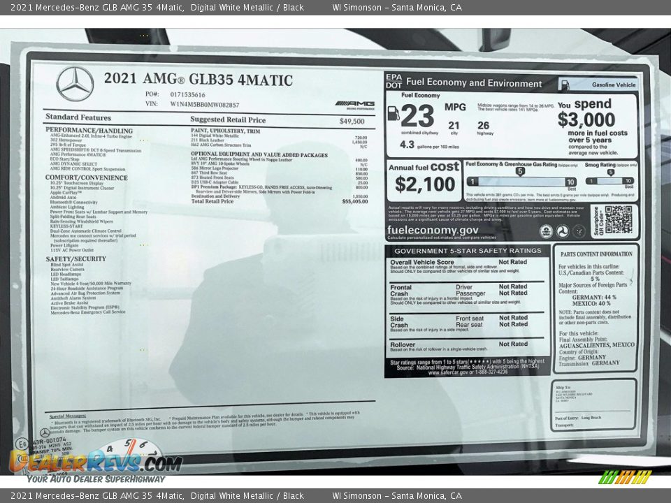 2021 Mercedes-Benz GLB AMG 35 4Matic Window Sticker Photo #9