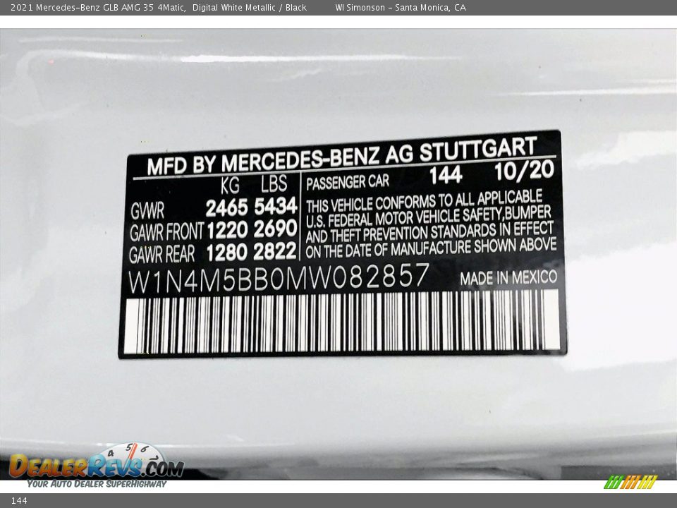 Mercedes-Benz Color Code 144 Digital White Metallic
