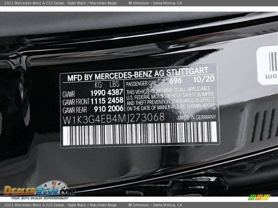 2021 Mercedes-Benz A 220 Sedan Night Black / Macchiato Beige Photo #11