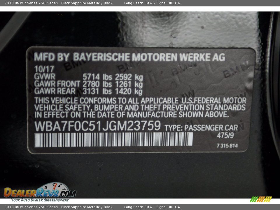 2018 BMW 7 Series 750i Sedan Black Sapphire Metallic / Black Photo #12