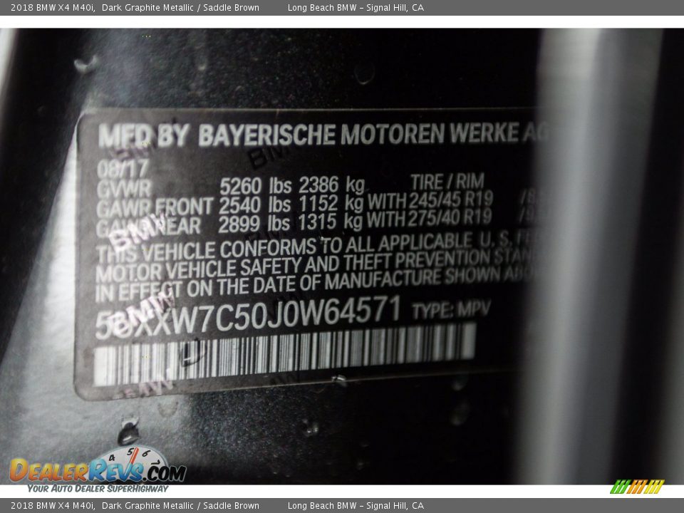 2018 BMW X4 M40i Dark Graphite Metallic / Saddle Brown Photo #16