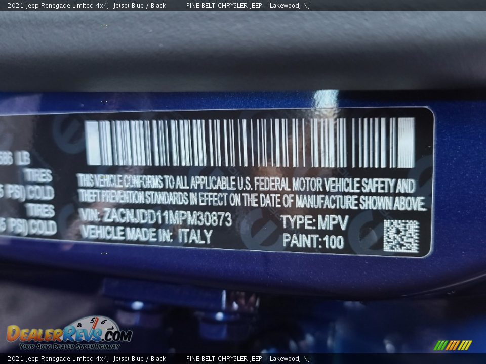 2021 Jeep Renegade Limited 4x4 Jetset Blue / Black Photo #14