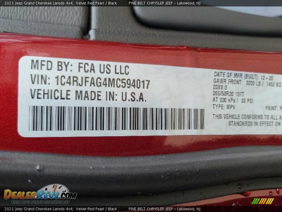 2021 Jeep Grand Cherokee Laredo 4x4 Velvet Red Pearl / Black Photo #14