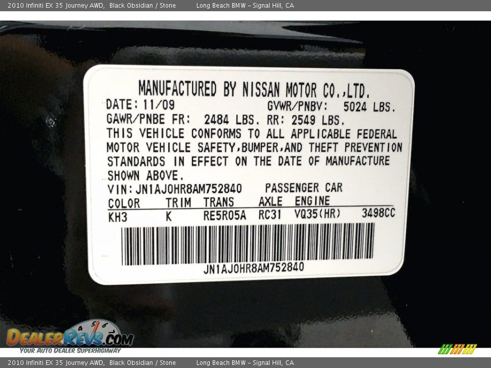 2010 Infiniti EX 35 Journey AWD Black Obsidian / Stone Photo #36