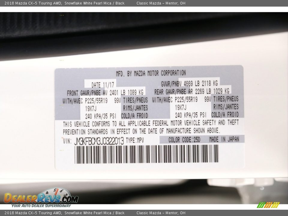 2018 Mazda CX-5 Touring AWD Snowflake White Pearl Mica / Black Photo #20