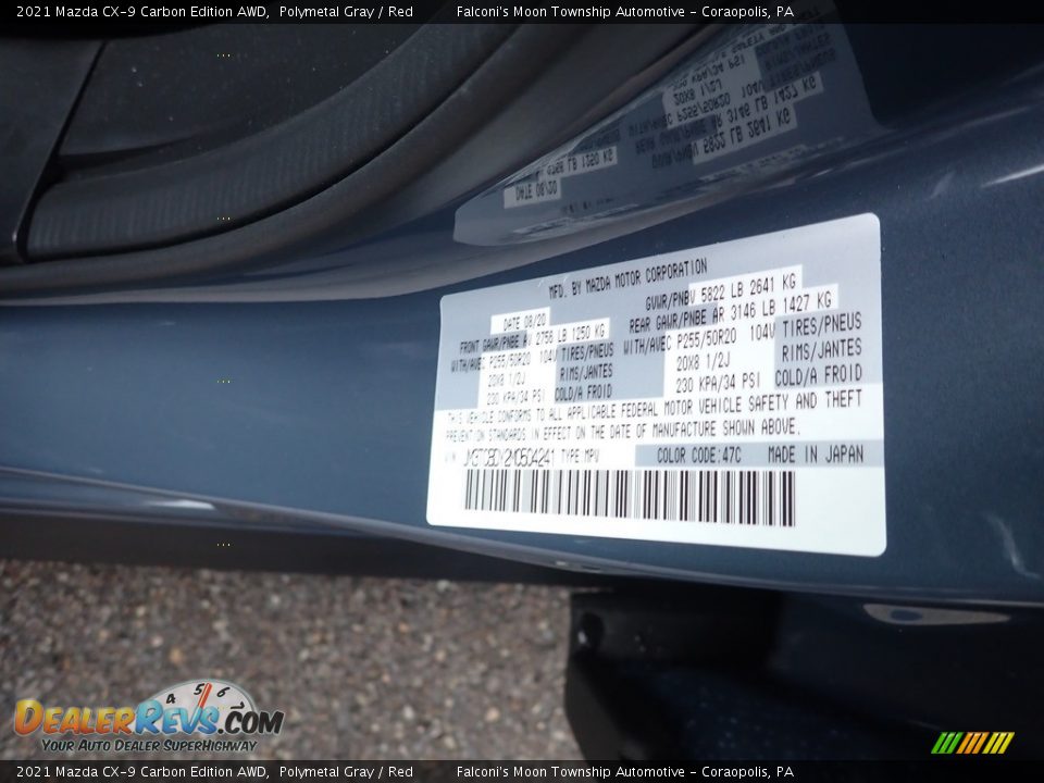 2021 Mazda CX-9 Carbon Edition AWD Polymetal Gray / Red Photo #11