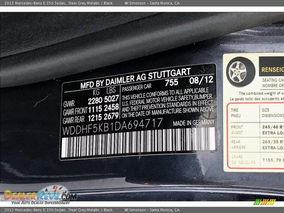 2013 Mercedes-Benz E 350 Sedan Steel Grey Metallic / Black Photo #33