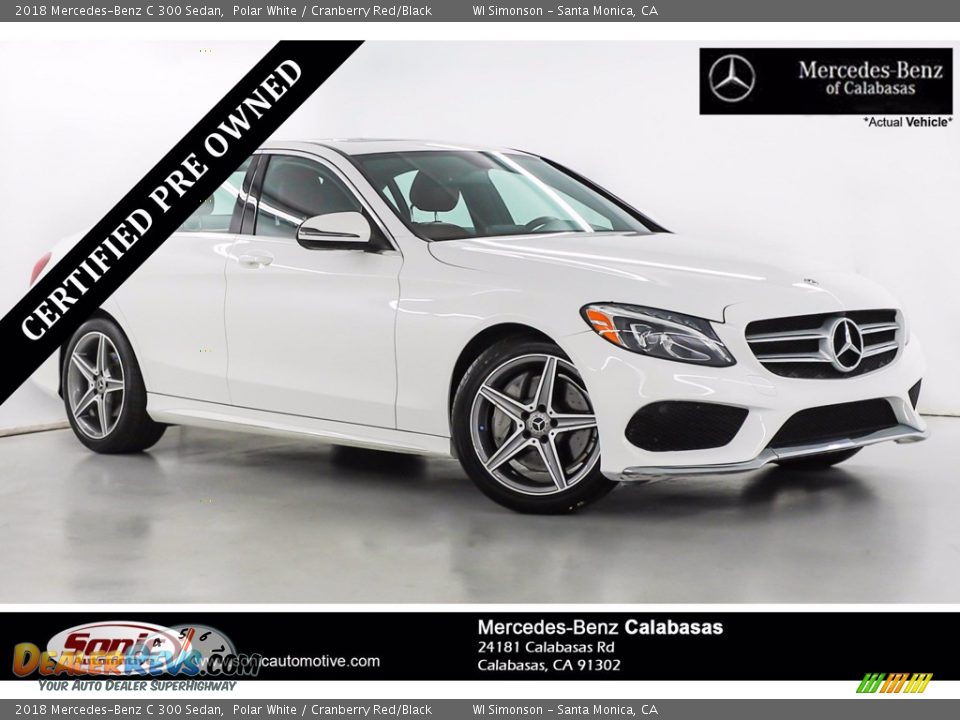 2018 Mercedes-Benz C 300 Sedan Polar White / Cranberry Red/Black Photo #1