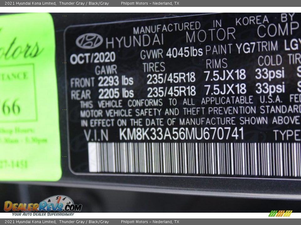 2021 Hyundai Kona Limited Thunder Gray / Black/Gray Photo #24