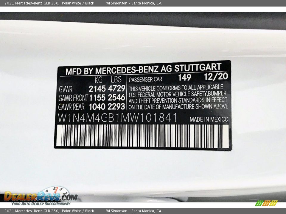 2021 Mercedes-Benz GLB 250 Polar White / Black Photo #11