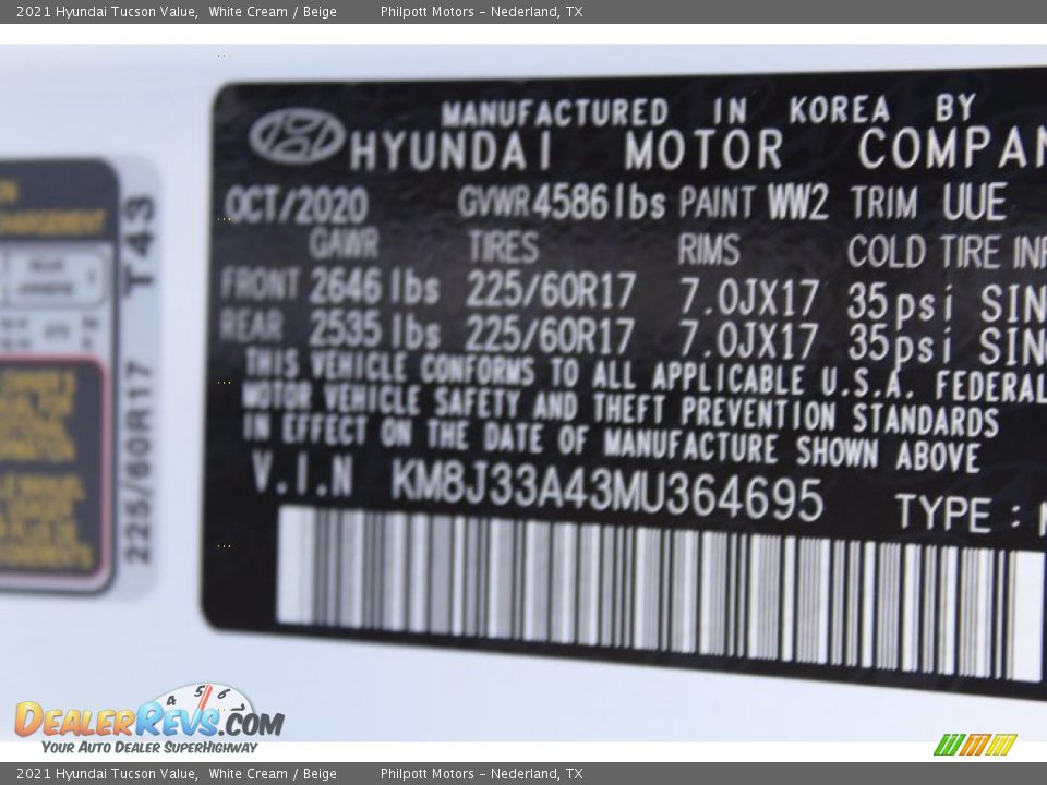 2021 Hyundai Tucson Value White Cream / Beige Photo #24