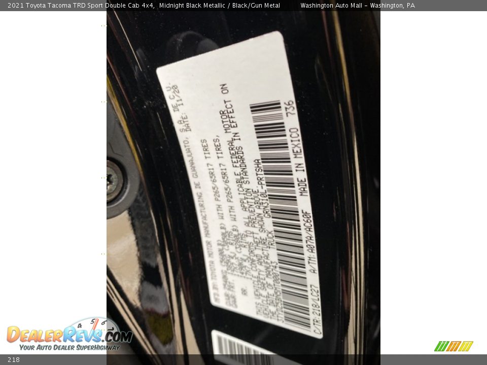 Toyota Color Code 218 Midnight Black Metallic