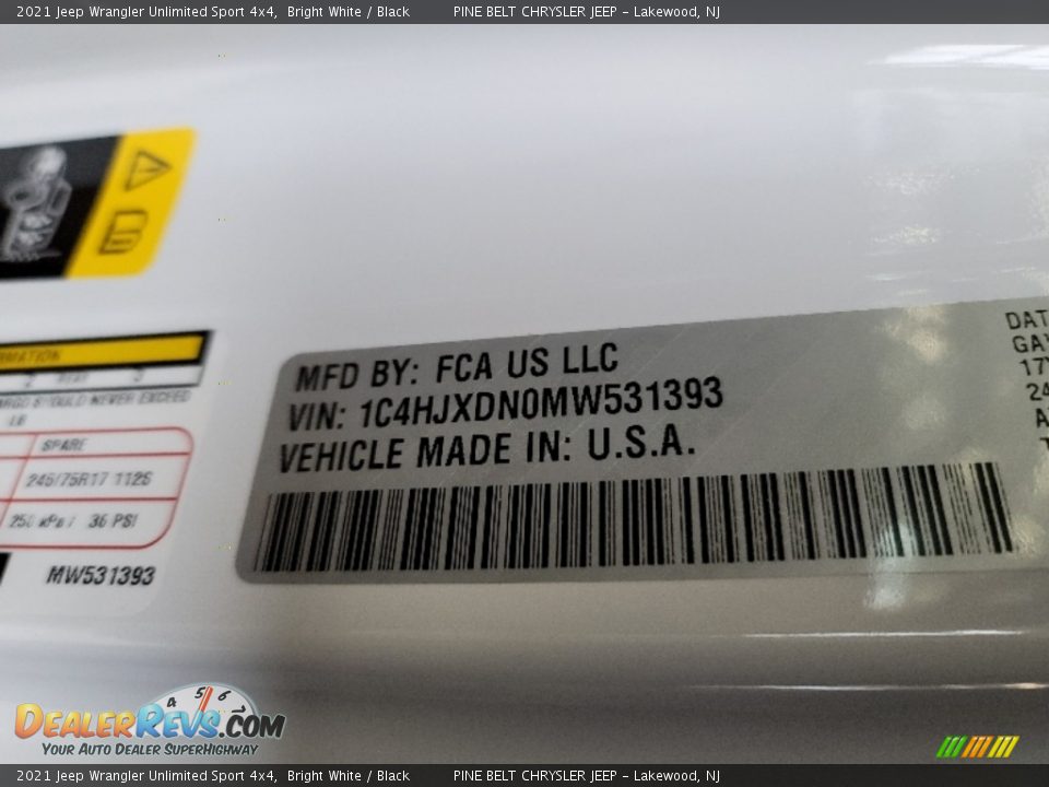 2021 Jeep Wrangler Unlimited Sport 4x4 Bright White / Black Photo #15