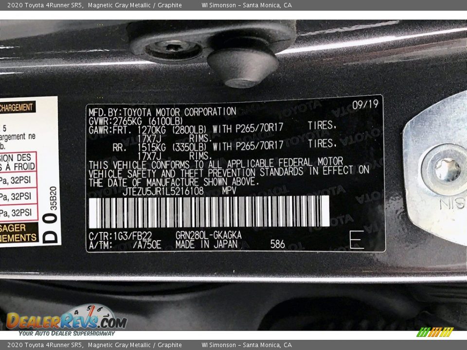 2020 Toyota 4Runner SR5 Magnetic Gray Metallic / Graphite Photo #32