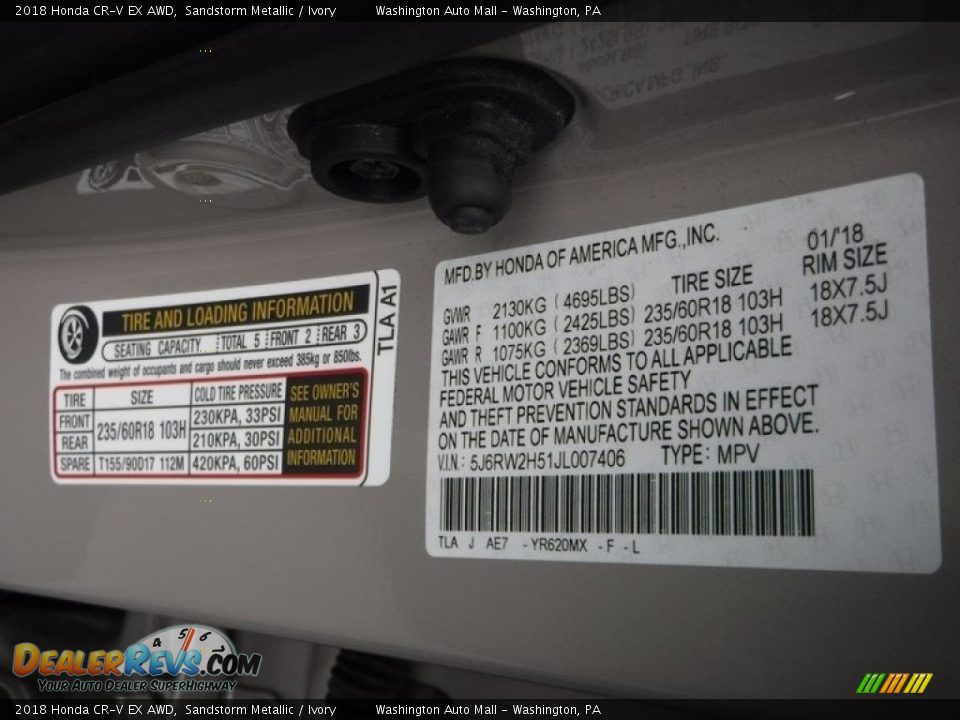 2018 Honda CR-V EX AWD Sandstorm Metallic / Ivory Photo #27