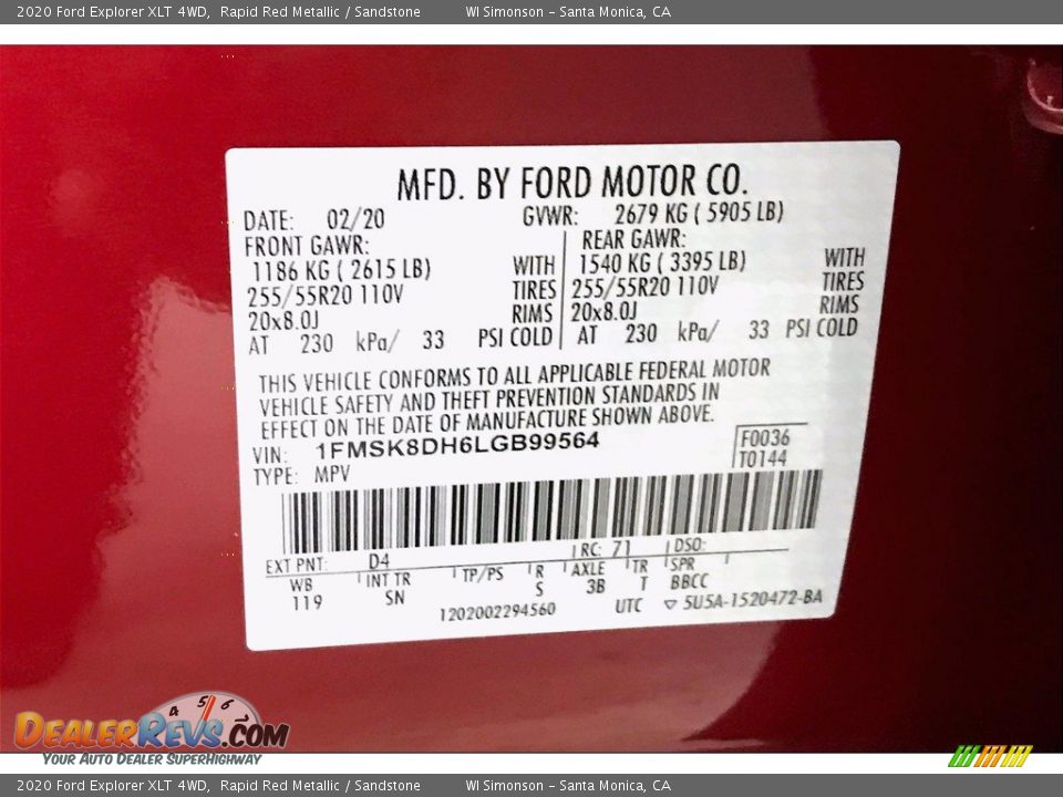 2020 Ford Explorer XLT 4WD Rapid Red Metallic / Sandstone Photo #33