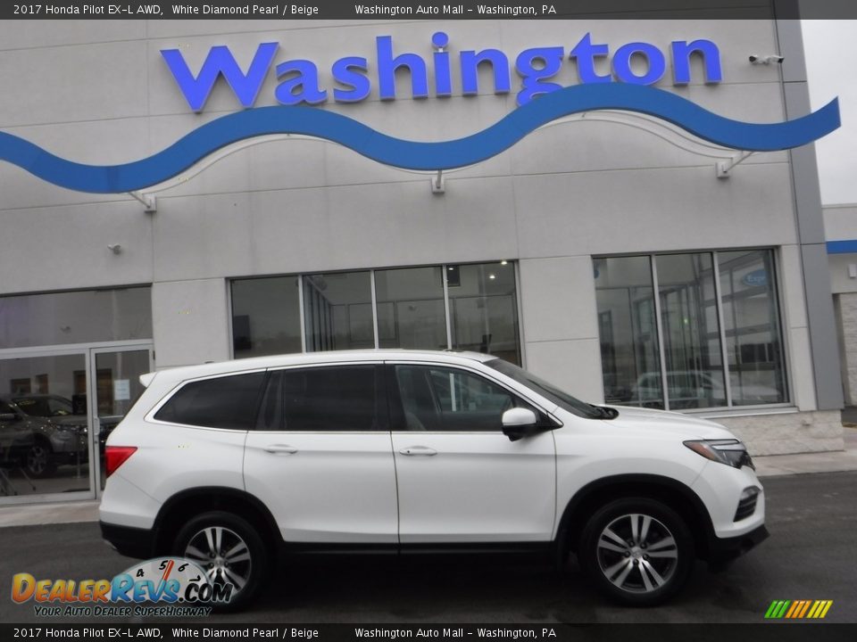 2017 Honda Pilot EX-L AWD White Diamond Pearl / Beige Photo #1